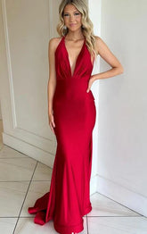 Sexy 2025 Red Prom Dress Deep V-neck Formal Dress for Guests